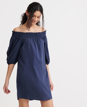 Superdry Desert Off Shoulder Női Ruhák Sötétkék | EQGLM1945